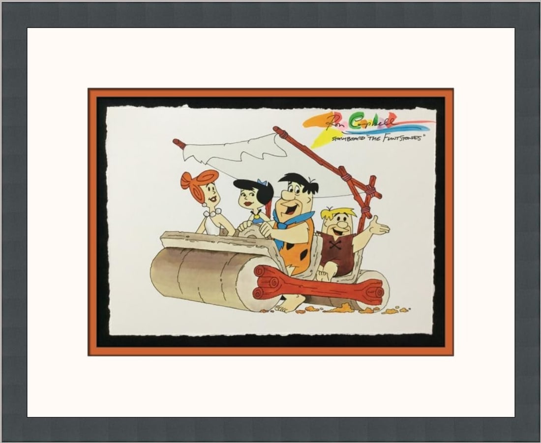 Ron Campbell Signed Flintstones Storyboard Framed Giclee Print Limited Edition: Ron Campbell Signed Flintstones Storyboard Framed Giclee Print Limited Edition This framed giclee print features a storyboard from the beloved cartoon "The Flintstones," created by the renowned Hanna-