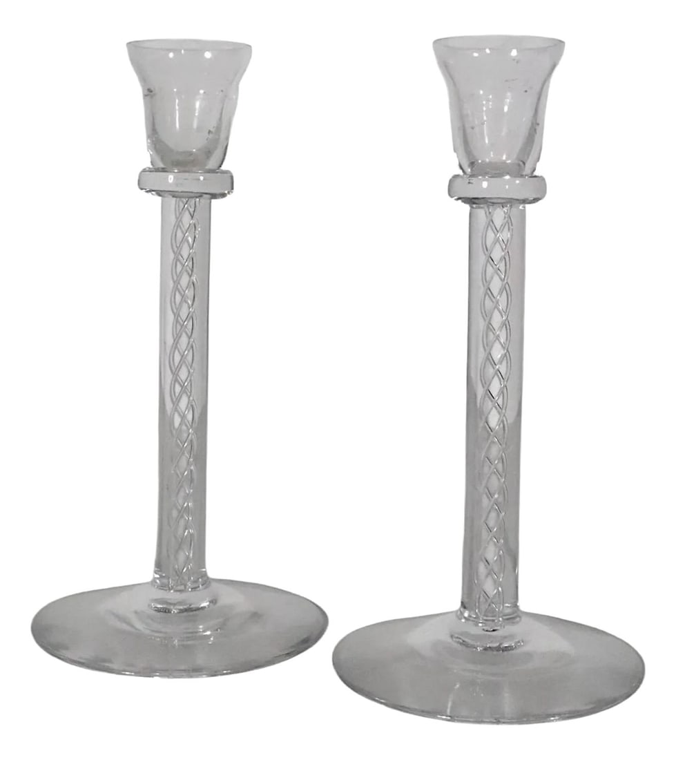 Chic Kosta Boda Air Twist Glass Candlesticks Pair 1960s (1 of 7)