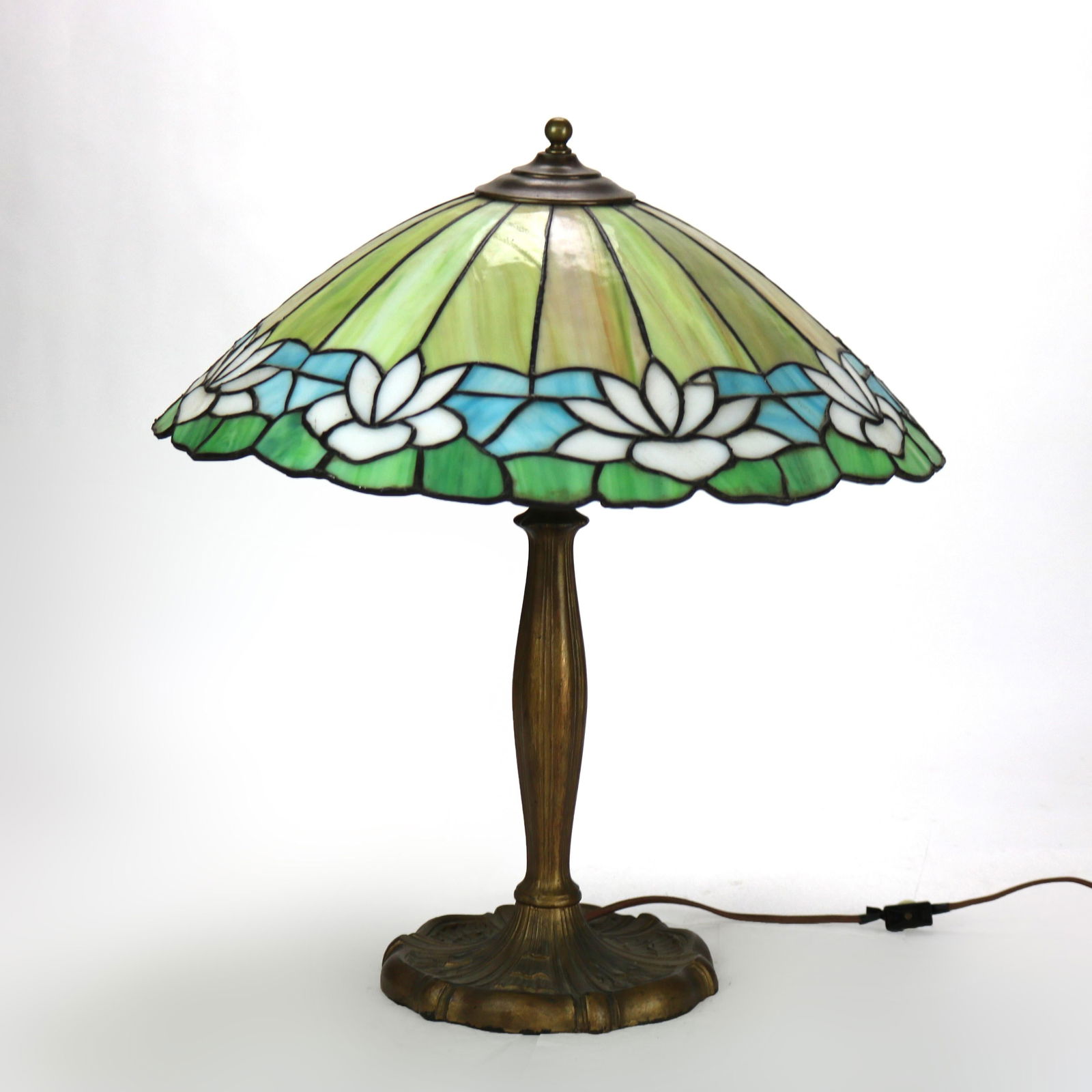 Handel School Stained Glass Water Lily Table Lamp c1920 (1 of 9)