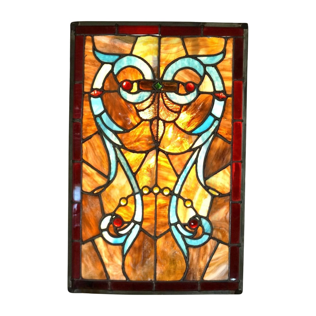 Arts & Crafts Stained Glass Window with Stylized Owl c1920 (1 of 12)