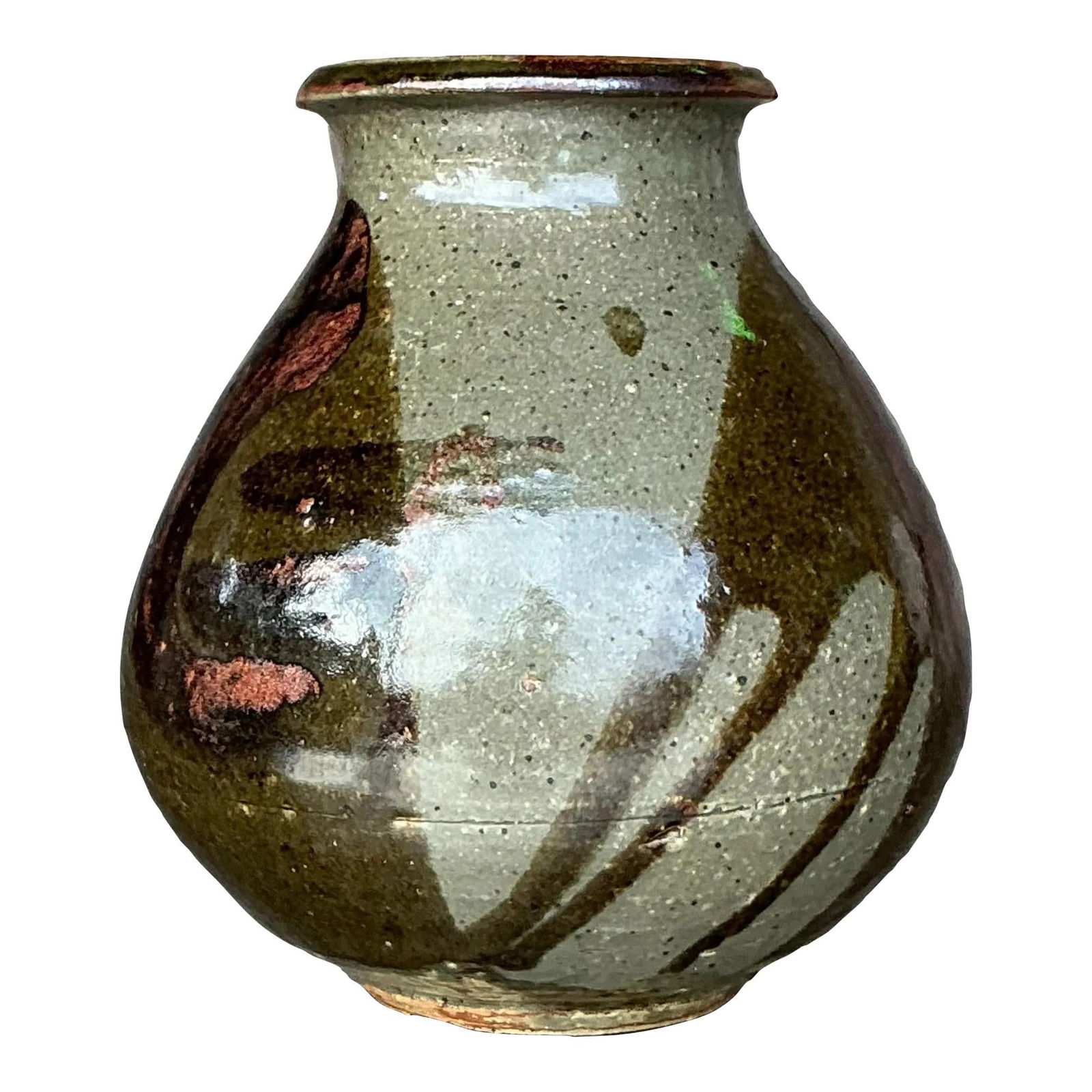Unique Vintage Boho Ceramic Studio Pottery Vase Olive Color (1 of 9)