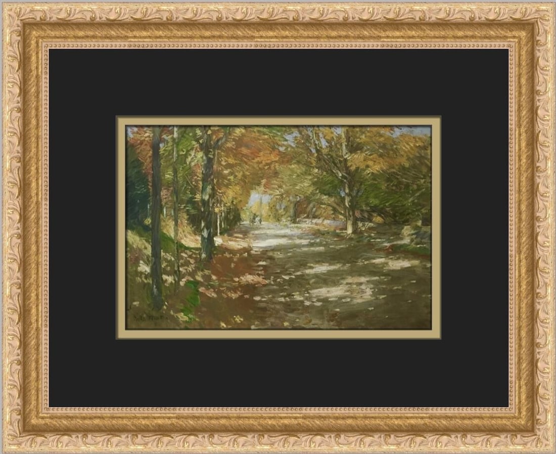 Childe Hassam Autumn Landscape Custom Framed Print 12 x 14: Childe Hassam Autumn Landscape Custom Framed Print 12 x 14 This exquisite custom framed print features Childe Hassam's iconic artwork titled "Autumn Landscape with Road." Measuring 12 in x 14 in overa