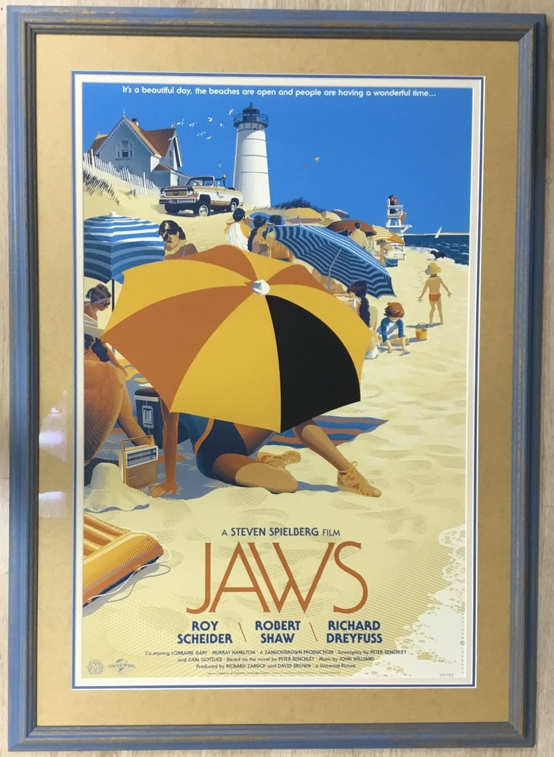 Limited Edition Laurent Durieux JAWS Silkscreen Poster #513/525: Limited Edition Laurent Durieux JAWS Silkscreen Poster #513/525 This rare Laurent Durieux silkscreen poster print features the iconic artwork from the movie JAWS. Measuring 24" x 36", this original po