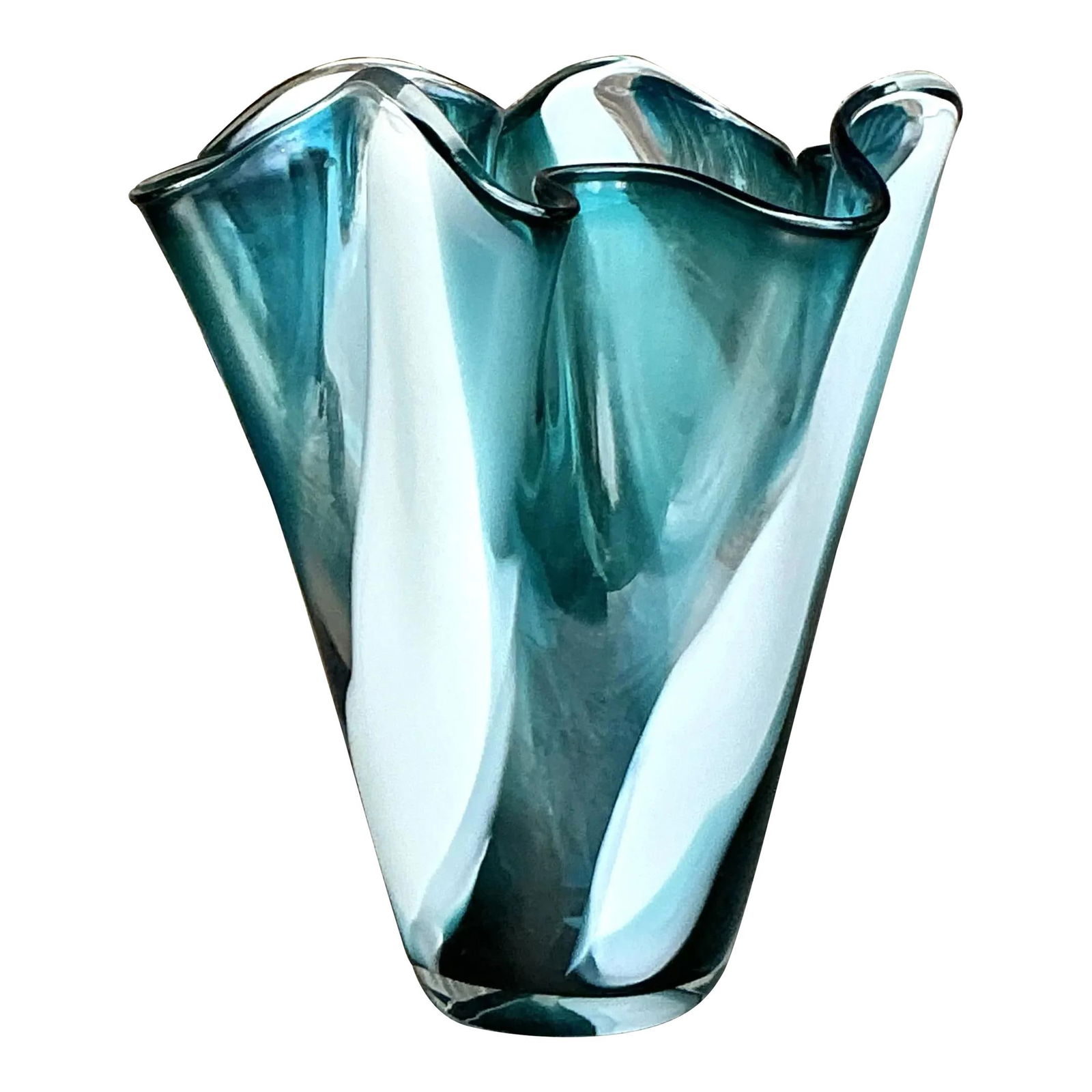 Vintage Boho Polish Cerulean Art Glass Vase 12.25in: Vintage Boho Polish Cerulean Art Glass Vase 12.25in This Vintage Boho Polish Art Glass Vase is a stunning example of European glassmaking artistry. Crafted with expert precision, it showcases a vibran