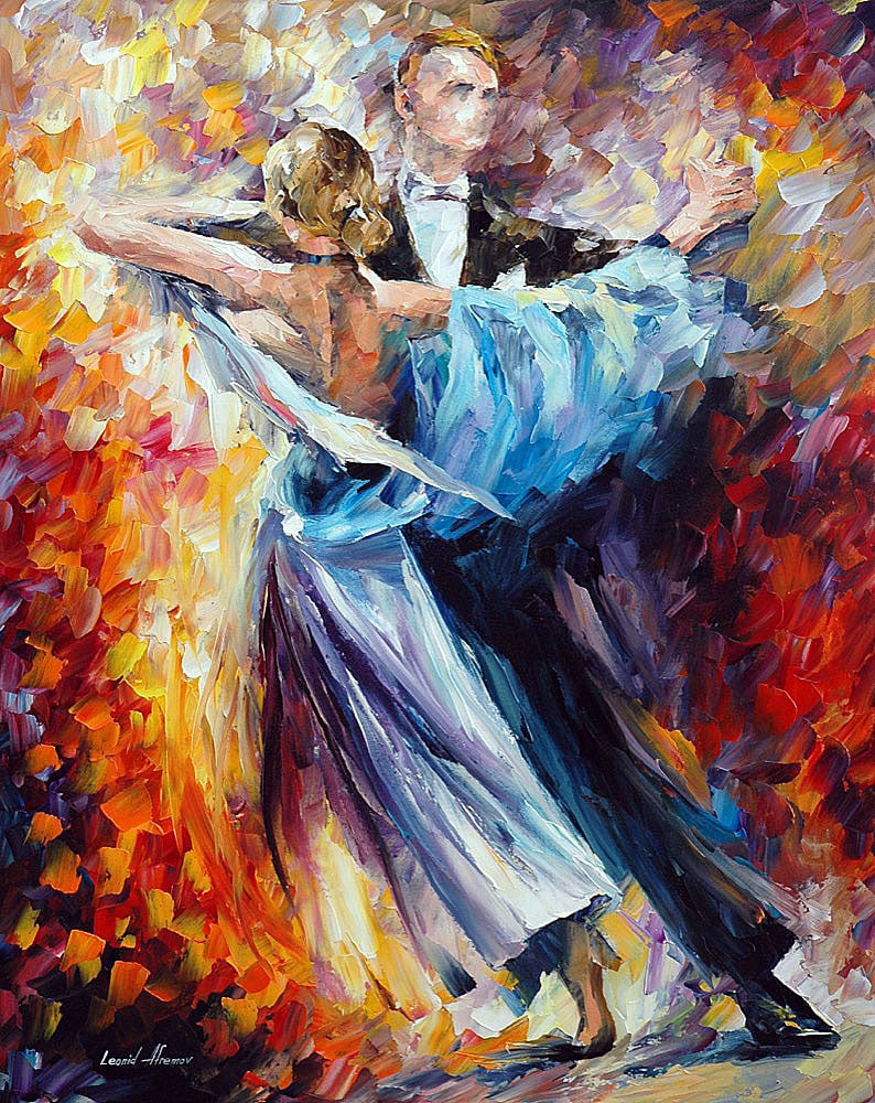 Waltz Limited Edition 1/25 Giclee by Leonid Afremov: Waltz Limited Edition 1/25 Giclee by Leonid Afremov Experience the vibrant artistry of Leonid Afremov with this limited edition giclee titled "Waltz." Hand-painted by the artist, this unique piece is