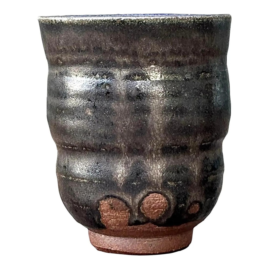 Vintage Studio Pottery Vase with Black Glaze and Bronze Undertones (1 of 9)