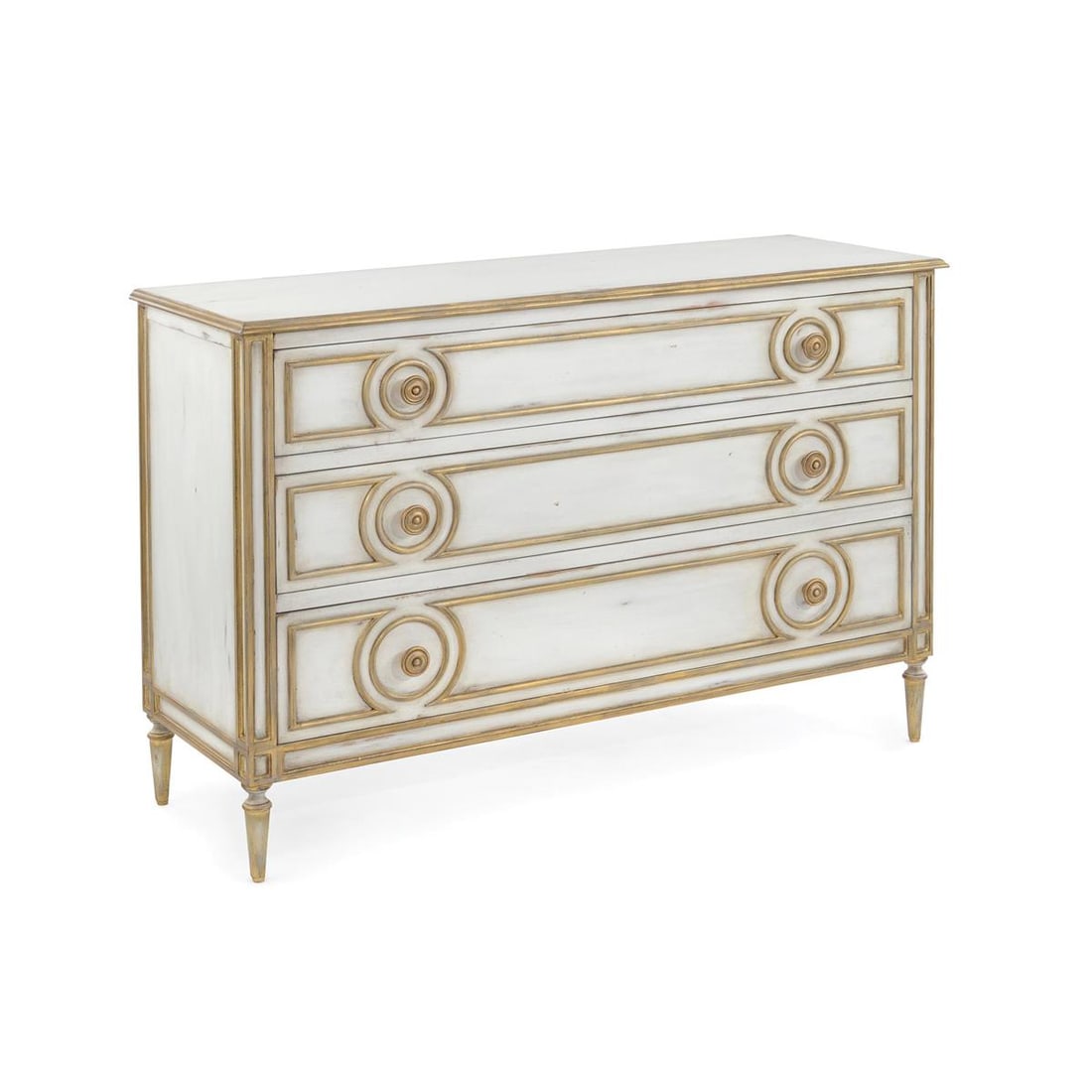 John-Richard Latour Cream Chest Gold Accents French Country Style: John-Richard Latour Cream Chest Gold Accents French Country Style This beautifully crafted distressed cream chest combines elegant French Country style with practical functionality. Featuring soft-clo