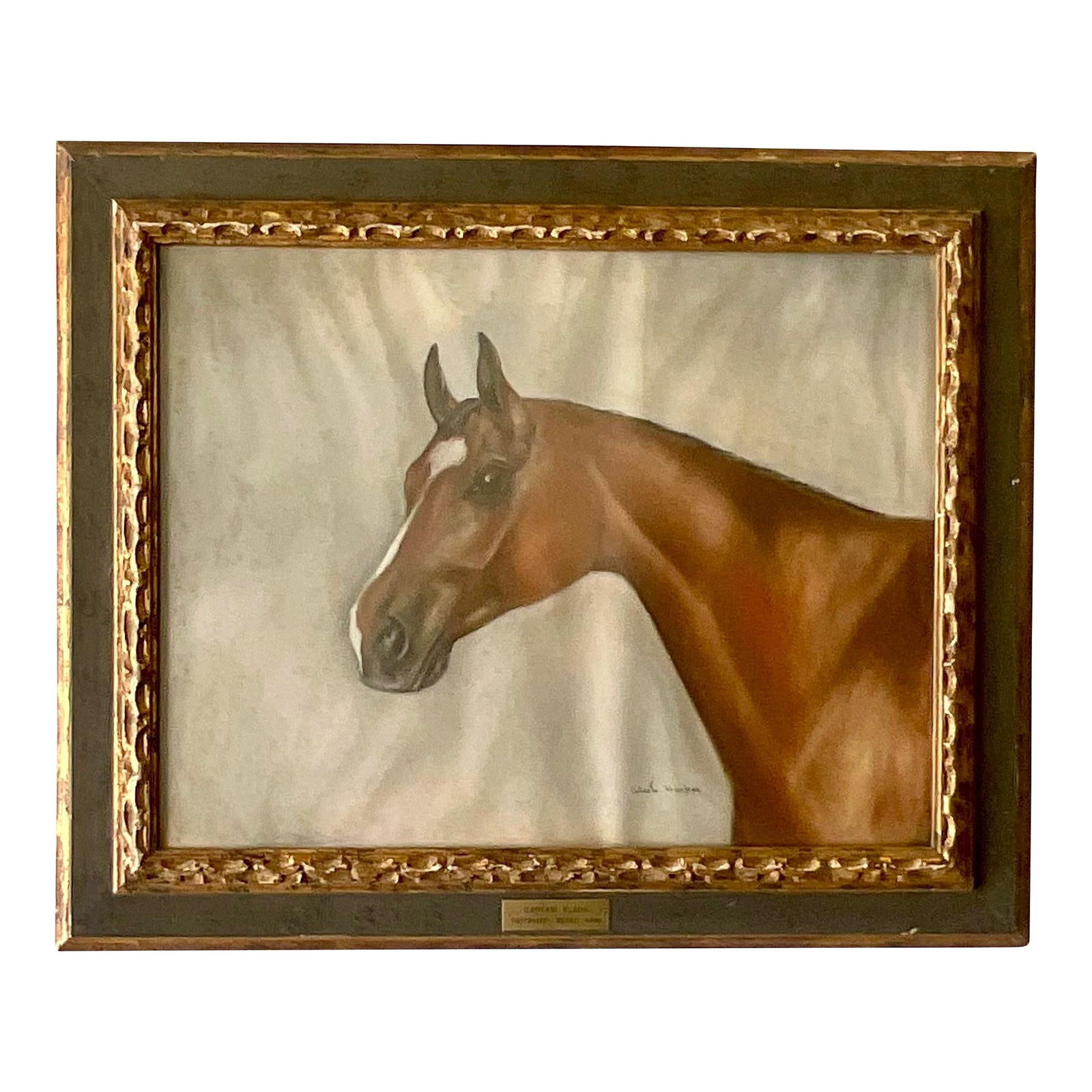 Vintage Oil Painting on Paper Captain Flash Horse Art (1 of 8)