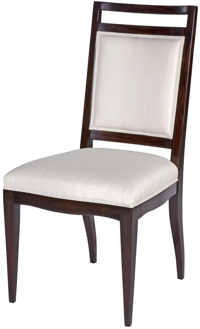 Woodbridge Addison French Modern Upholstered Dining Chair: Woodbridge Addison French Modern Upholstered Dining Chair Introducing the Addison Dining Chair, a stunning piece that embodies French modern style. This upholstered side chair features a rectangular s