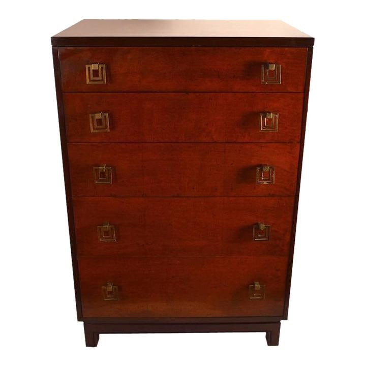 Renzo Rutili John Stuart Pair of Five-Drawer Chests Mahogany Burlwood (1 of 6)