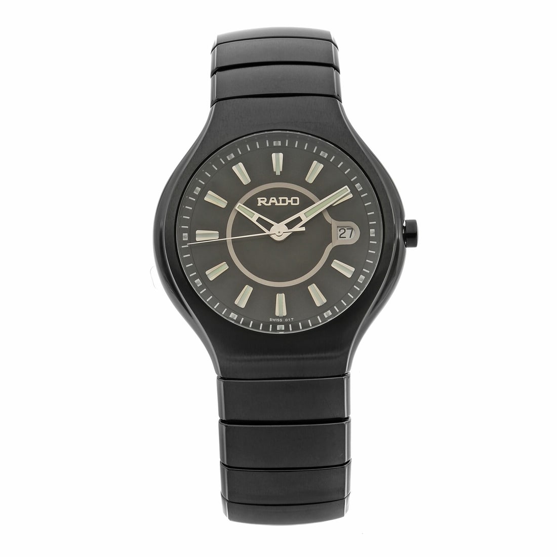 Rado True Active R27677172 Quartz Ceramic Black Dial Men's Watch: Rado True Active R27677172 Quartz Ceramic Black Dial Men's Watch The Rado True Active features a striking black dial with luminous markers, perfect for any occasion. This exquisite wristwatch, model R