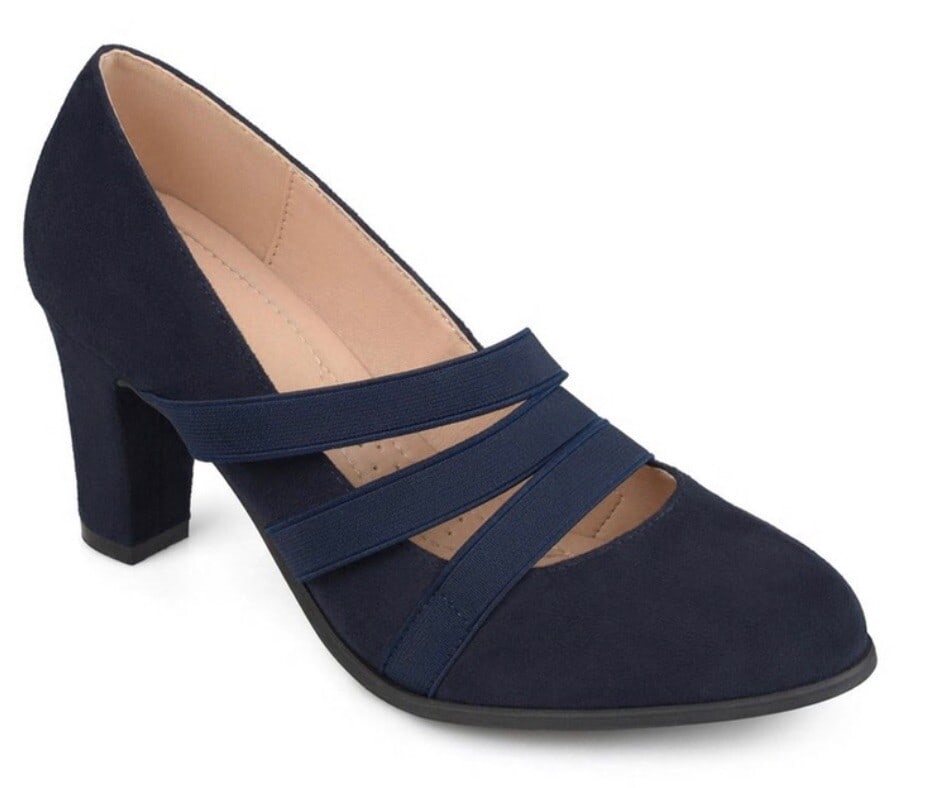 Journee Collection Navy Faux Suede Strappy Heels Women 8M: Journee Collection Navy Faux Suede Strappy Heels Women 8M Step out in style with the Journee Collection Womens Loren Faux Suede Strappy Heels in navy. These elegant heels feature a strappy design and