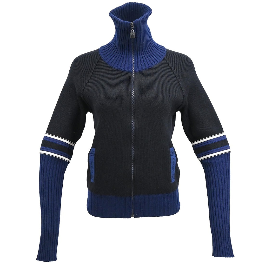 Chanel Vintage Sports Line Zip Up Jacket Black Wool 04A #38 (1 of 10)