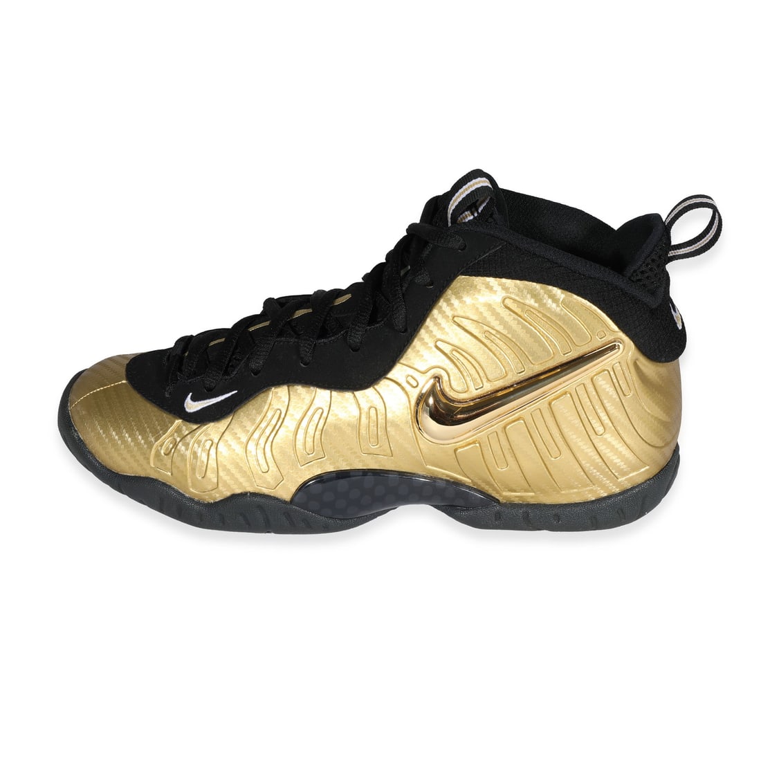 Nike Little Posite Pro GS Metallic Gold Sneakers Size 7 US: Nike Little Posite Pro GS Metallic Gold Sneakers Size 7 US The Nike Little Posite Pro GS 'Metallic Gold' is a stylish unisex sneaker that combines a bold black and gold color scheme with a fabric uppe