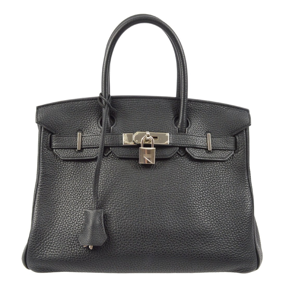 Hermes Black Taurillon Clemence Birkin 30 Handbag TBY769IY: Hermes Black Taurillon Clemence Birkin 30 Handbag TBY769IY This exquisite Hermes Birkin 30 handbag is crafted from luxurious Taurillon Clemence leather in a sophisticated black hue. It features a clas