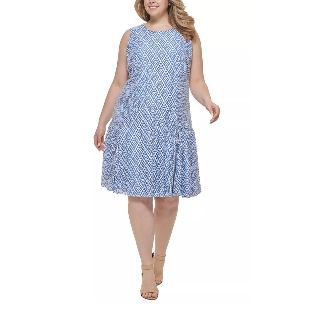 Tommy Hilfiger Plus Size Lace Fit & Flare Dress 14W Sky Captain Retro Style: Tommy Hilfiger Plus Size Lace Fit & Flare Dress 14W Sky Captain Retro Style Elevate your wardrobe with this stunning Plus Size Retro Diamond Lace Fit & Flare Dress from Tommy Hilfiger. Designed for co