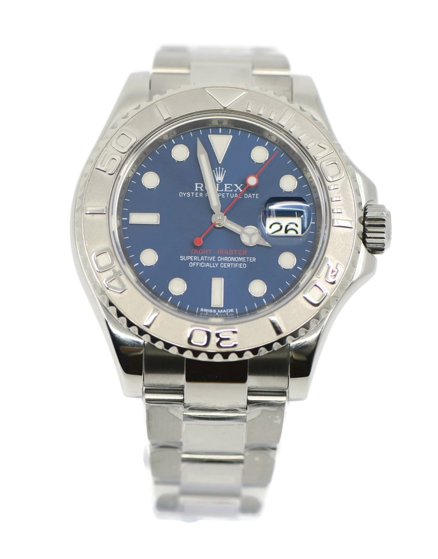 Rolex Yacht-Master 116622 Stainless Steel Automatic Watch with Box: Rolex Yacht-Master 116622 Stainless Steel Automatic Watch with Box This Rolex Yacht-Master is a stunning wristwatch crafted from stainless steel, featuring a striking blue dial. The watch is powered b