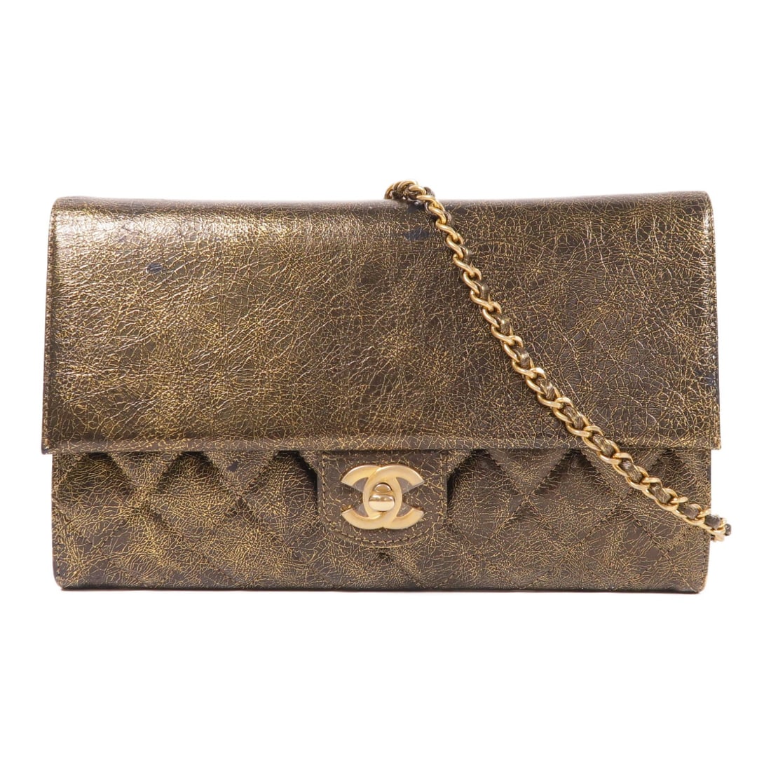 CHANEL Gold GHW Chain Shoulder Bag in Calfskin Leather: CHANEL Gold GHW Chain Shoulder Bag in Calfskin Leather This elegant CHANEL shoulder bag is crafted from luxurious calfskin leather and features a striking gold exterior. Designed for both style and fu