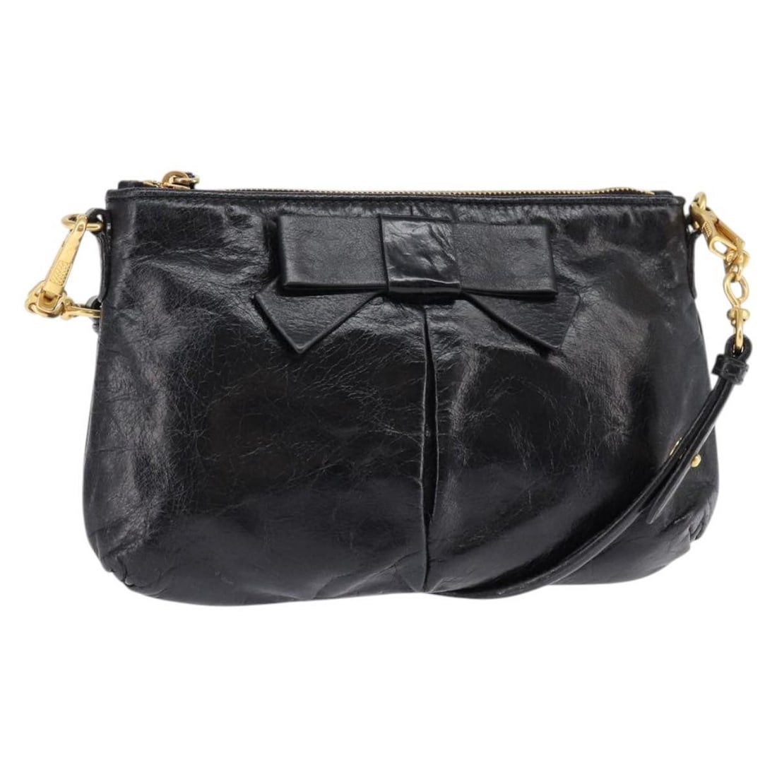 Miu Miu Black Gold Leather Accessory Pouch Made in Italy Auth gh767: Miu Miu Black Gold Leather Accessory Pouch Made in Italy Auth gh767 This Miu Miu Accessory Pouch exudes sophistication with its luxurious leather exterior in a striking black and gold color combinatio