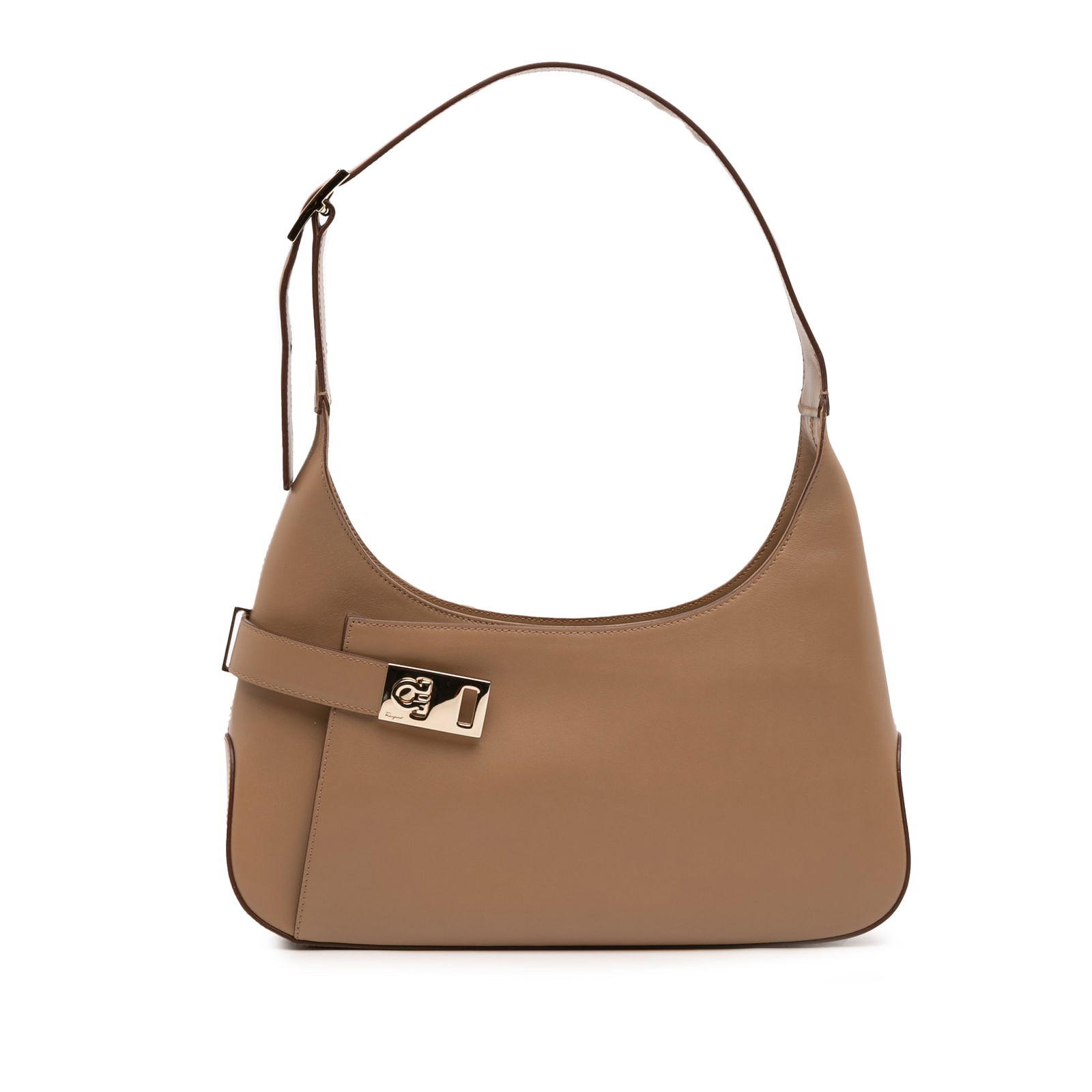 Ferragamo Gancini Leather Shoulder Bag Brown Italy: Ferragamo Gancini Leather Shoulder Bag Brown Italy This Ferragamo Leather Gancini Shoulder Bag showcases a luxurious leather construction, featuring a flat leather strap for easy carrying and a secure