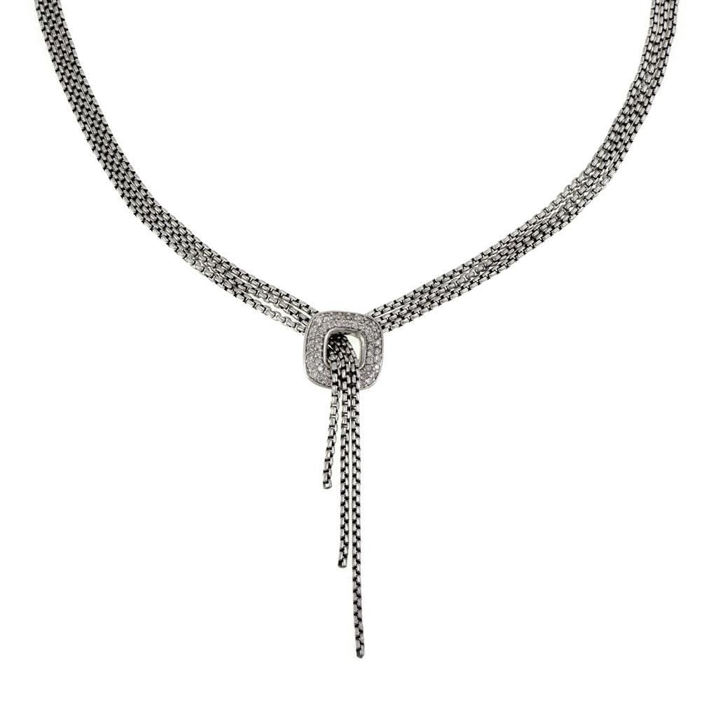 David Yurman Sterling Silver Lariat Necklace with Diamonds Triple Chain: David Yurman Sterling Silver Lariat Necklace with Diamonds Triple Chain Elevate your jewelry collection with this authentic David Yurman Lariat Necklace. Crafted from high-quality sterling silver with