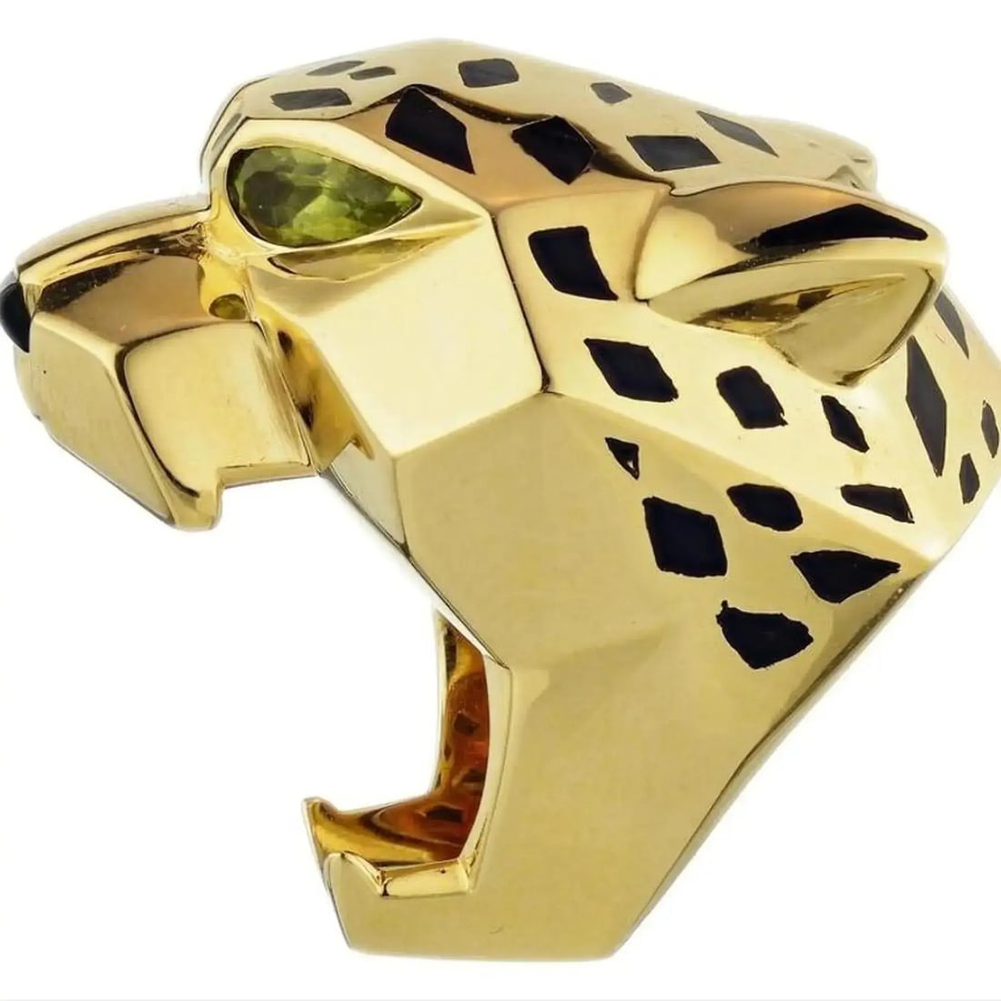 Cartier Panthere Cocktail Ring 18K Yellow Gold Peridot Onyx Size 53: Cartier Panthere Cocktail Ring 18K Yellow Gold Peridot Onyx Size 53 Introducing the exquisite Cartier Panthere de Cartier Ring, crafted in luxurious 18K yellow gold. This stunning cocktail ring featur