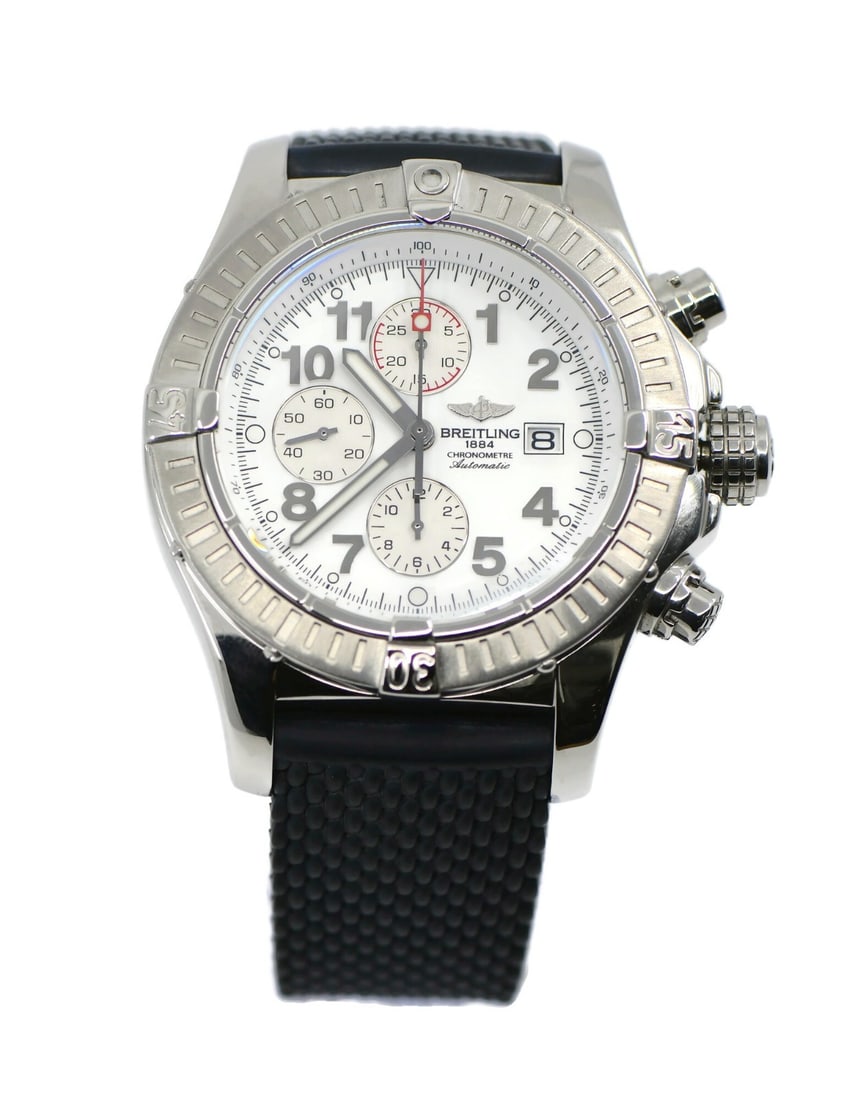 Breitling Super Avenger Chronograph Stainless Steel Watch A13370 with Box: Breitling Super Avenger Chronograph Stainless Steel Watch A13370 with Box Experience the precision and style of the Breitling Super Avenger Chronograph, a remarkable wristwatch crafted for those who a