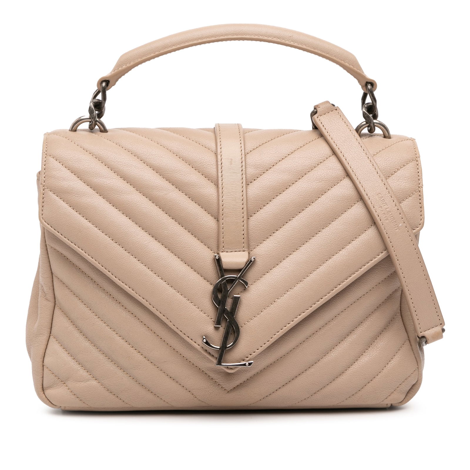 Saint Laurent Medium Monogram Chevron Sheepskin College Satchel Bag: Saint Laurent Medium Monogram Chevron Sheepskin College Satchel Bag The Saint Laurent Medium Monogram Chevron Sheepskin College Bag is a stylish and practical accessory crafted from quilted sheepskin