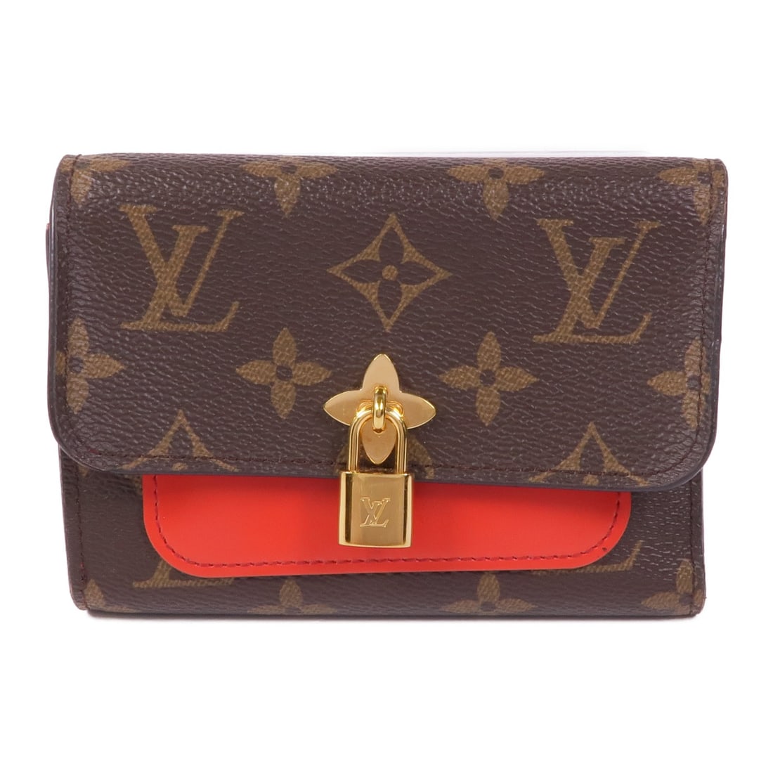LOUIS VUITTON Flower Compact Wallet M62567 Monogram Brown Red GHW: LOUIS VUITTON Flower Compact Wallet M62567 Monogram Brown Red GHW This Louis Vuitton compact wallet features a stylish tri-fold design crafted from durable PVC coated canvas. It showcases a classic br