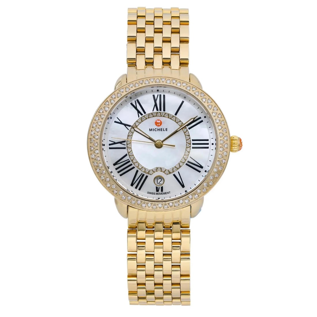 MICHELE Serein 36mm Diamond MOP White Dial Ladies Watch MW21B01B0963: MICHELE Serein 36mm Diamond MOP White Dial Ladies Watch MW21B01B0963 This elegant MICHELE Serein wristwatch is designed for ladies who appreciate timeless style. Featuring a stunning white Mother of P