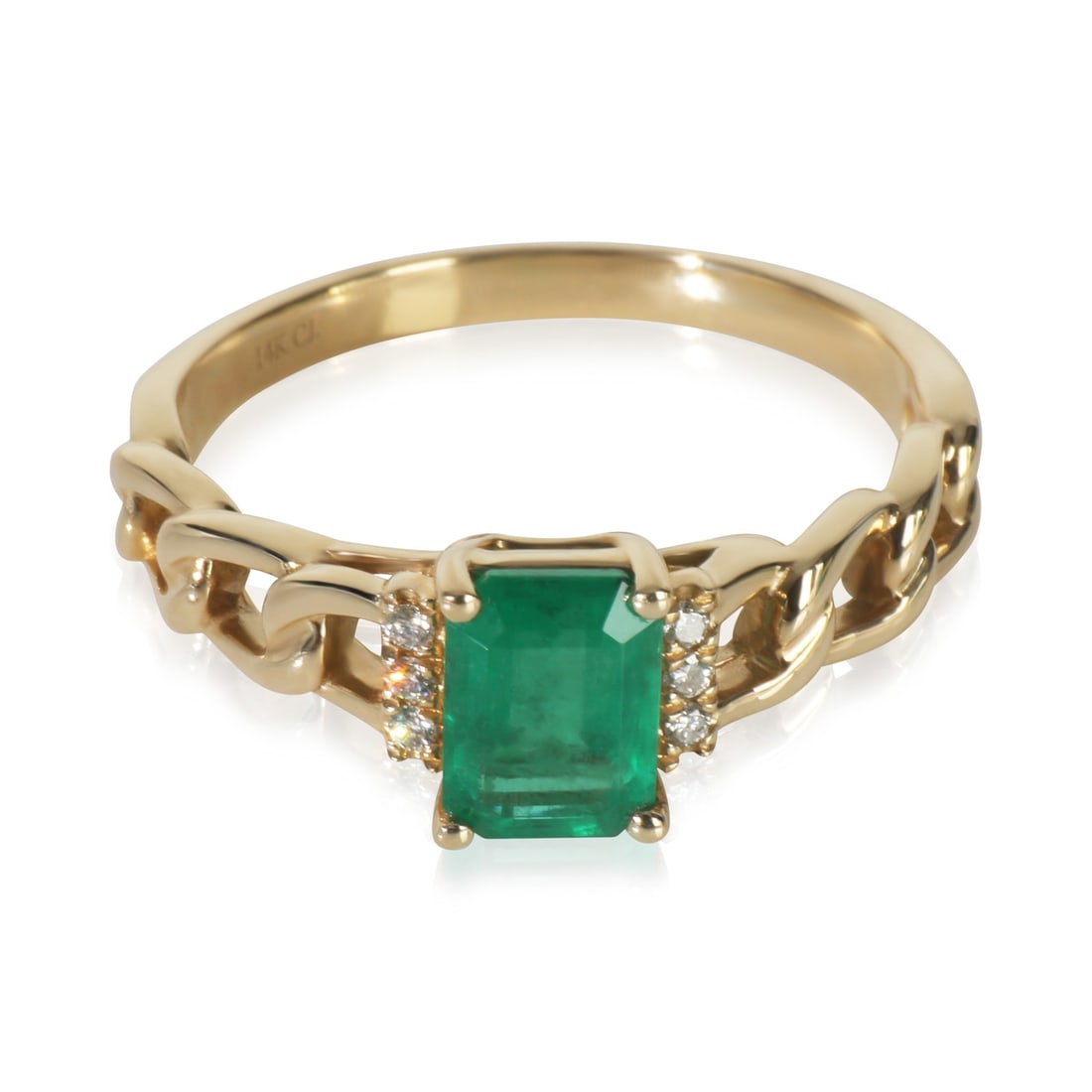 14K Yellow Gold Emerald 0.99ct and Diamond Ring Unisex (1 of 4)