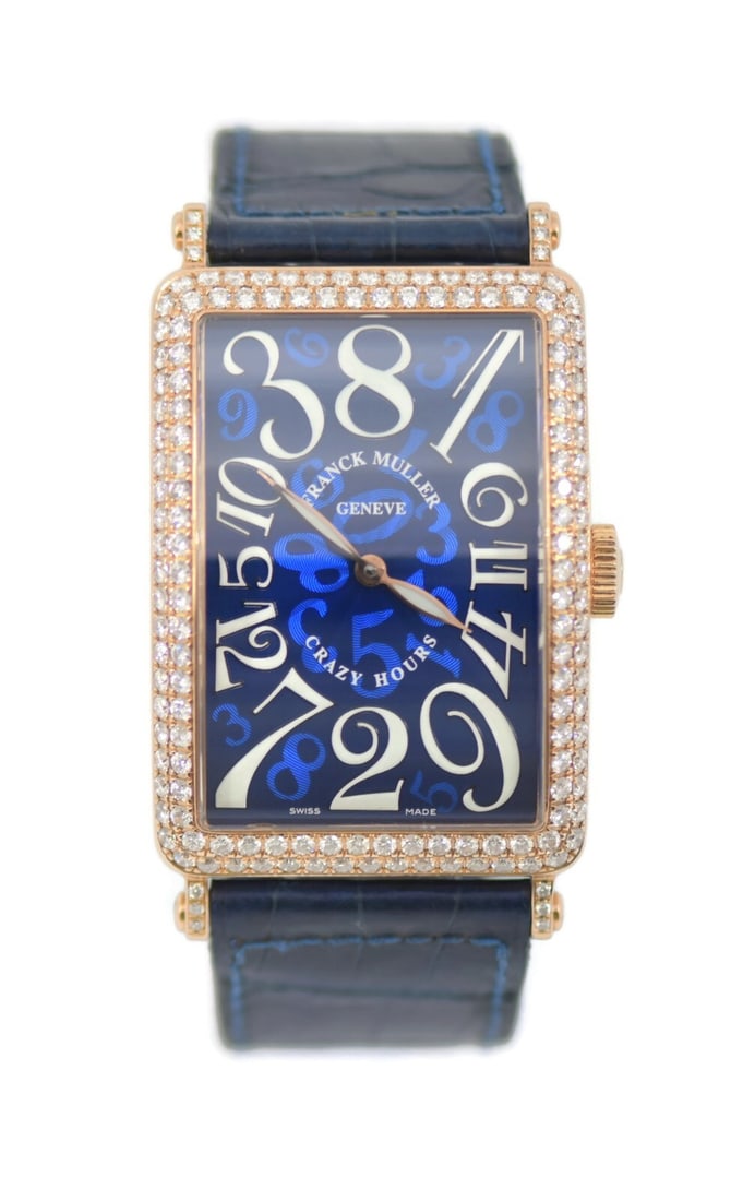 Franck Muller Crazy Hours Diamond 18K Rose Gold Watch Ref 1200 with Box: Franck Muller Crazy Hours Diamond 18K Rose Gold Watch Ref 1200 with Box Discover the elegance of the Franck Muller Crazy Hours Diamond wristwatch, crafted with precision and style. This stunning timep