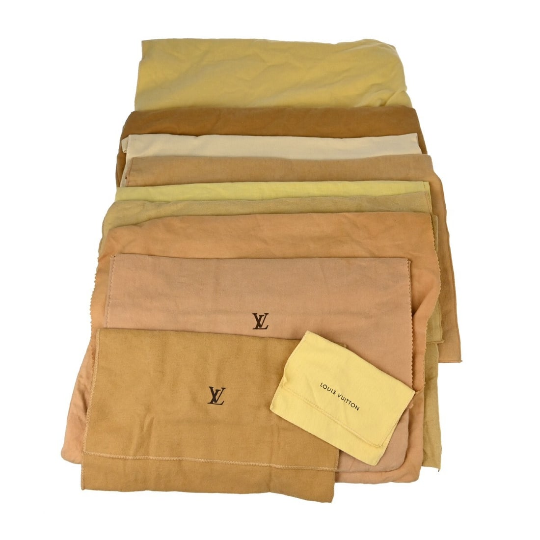 Louis Vuitton 10 Cotton Dust Bags Brown Beige Set: Louis Vuitton 10 Cotton Dust Bags Brown Beige Set This set of 10 Louis Vuitton dust bags is crafted from 100% cotton, featuring a rich brown color that complements your luxury items. Designed to prote