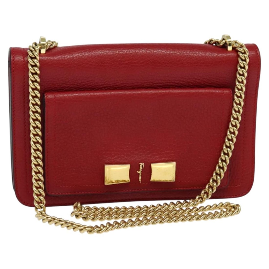 Salvatore Ferragamo Vala Chain Shoulder Bag Leather Red Gold Auth: Salvatore Ferragamo Vala Chain Shoulder Bag Leather Red Gold Auth Elevate your accessory collection with the Salvatore Ferragamo Vala Chain Shoulder Bag. This stylish shoulder bag features a luxurious