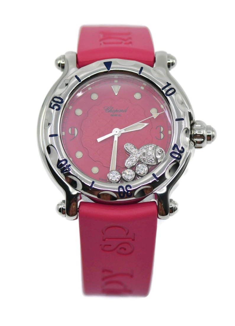 Chopard Happy Fish Diamond Watch 8347 Pink Rubber Band Stainless Steel (1 of 3)