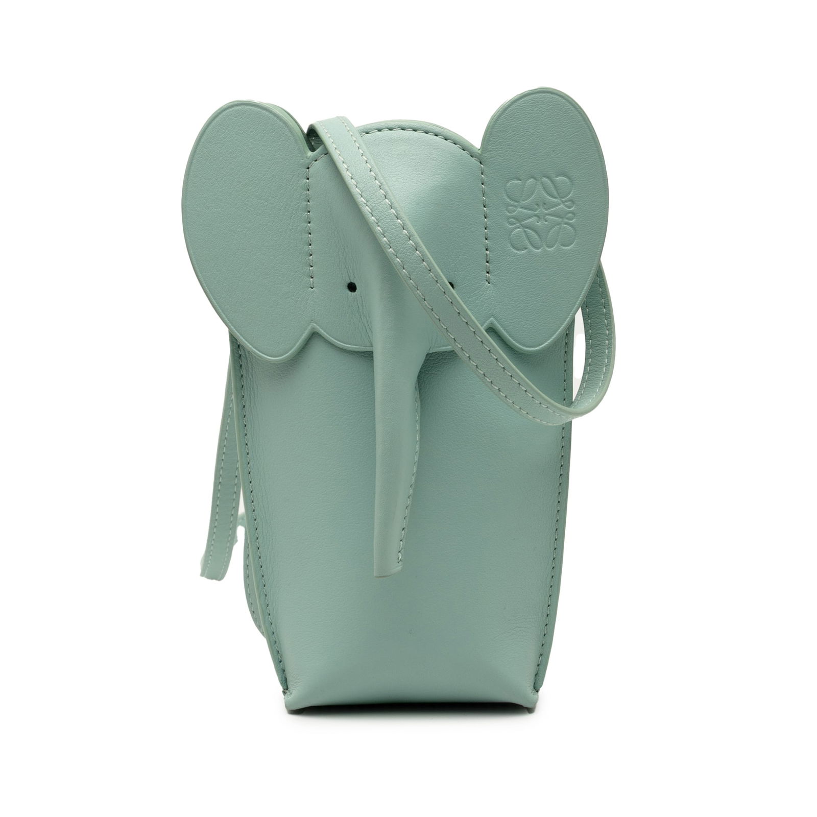 LOEWE Leather Elephant Pocket Crossbody Bag Green Spain: LOEWE Leather Elephant Pocket Crossbody Bag Green Spain Introducing the LOEWE Leather Elephant Pocket Crossbody, a chic and functional accessory crafted from high-quality leather. This stylish crossbo