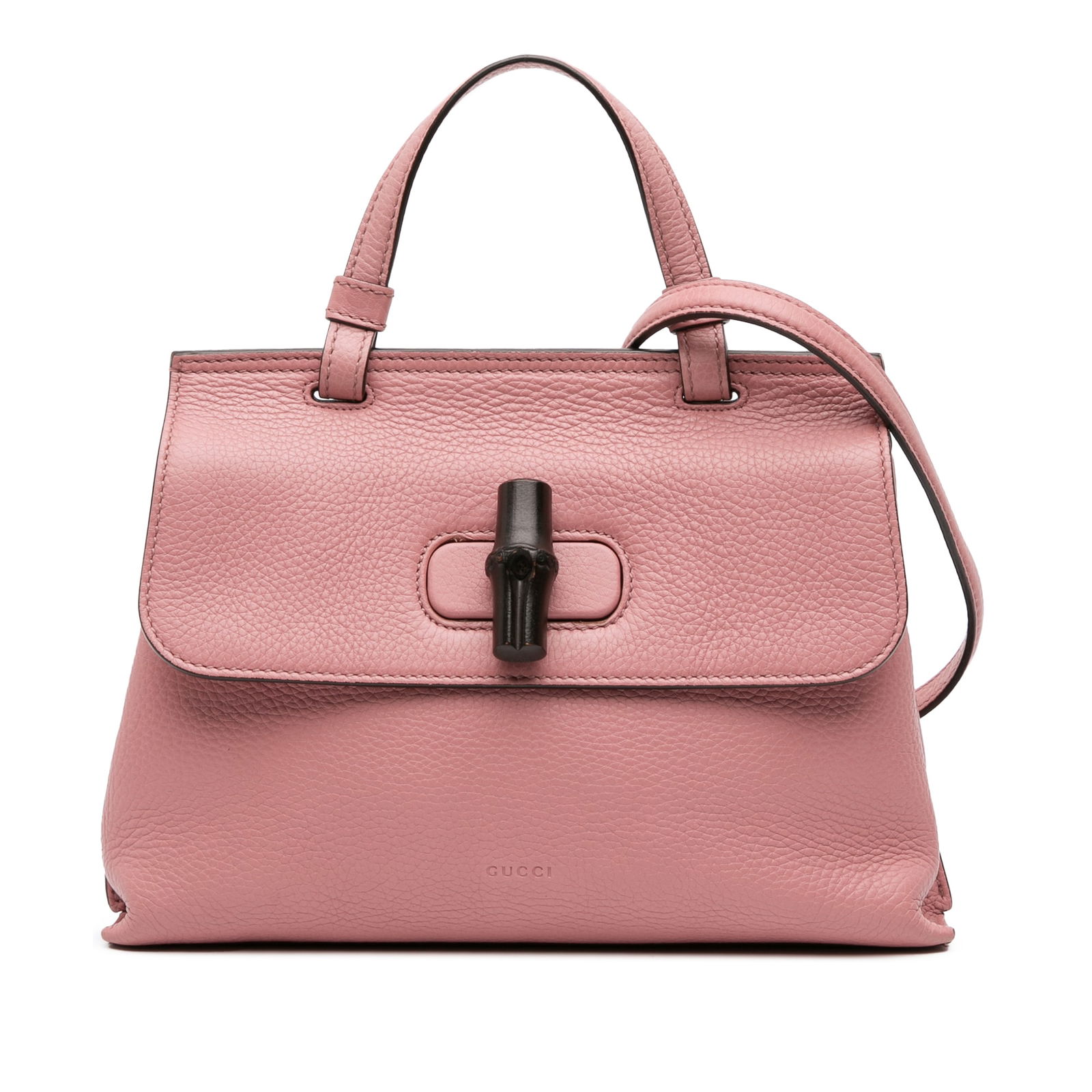 Gucci Medium Leather Bamboo Daily Satchel in Pink: Gucci Medium Leather Bamboo Daily Satchel in Pink The Gucci Medium Leather Bamboo Daily Satchel is a stylish and functional bag crafted from high-quality leather. It features a flat top handle and a d