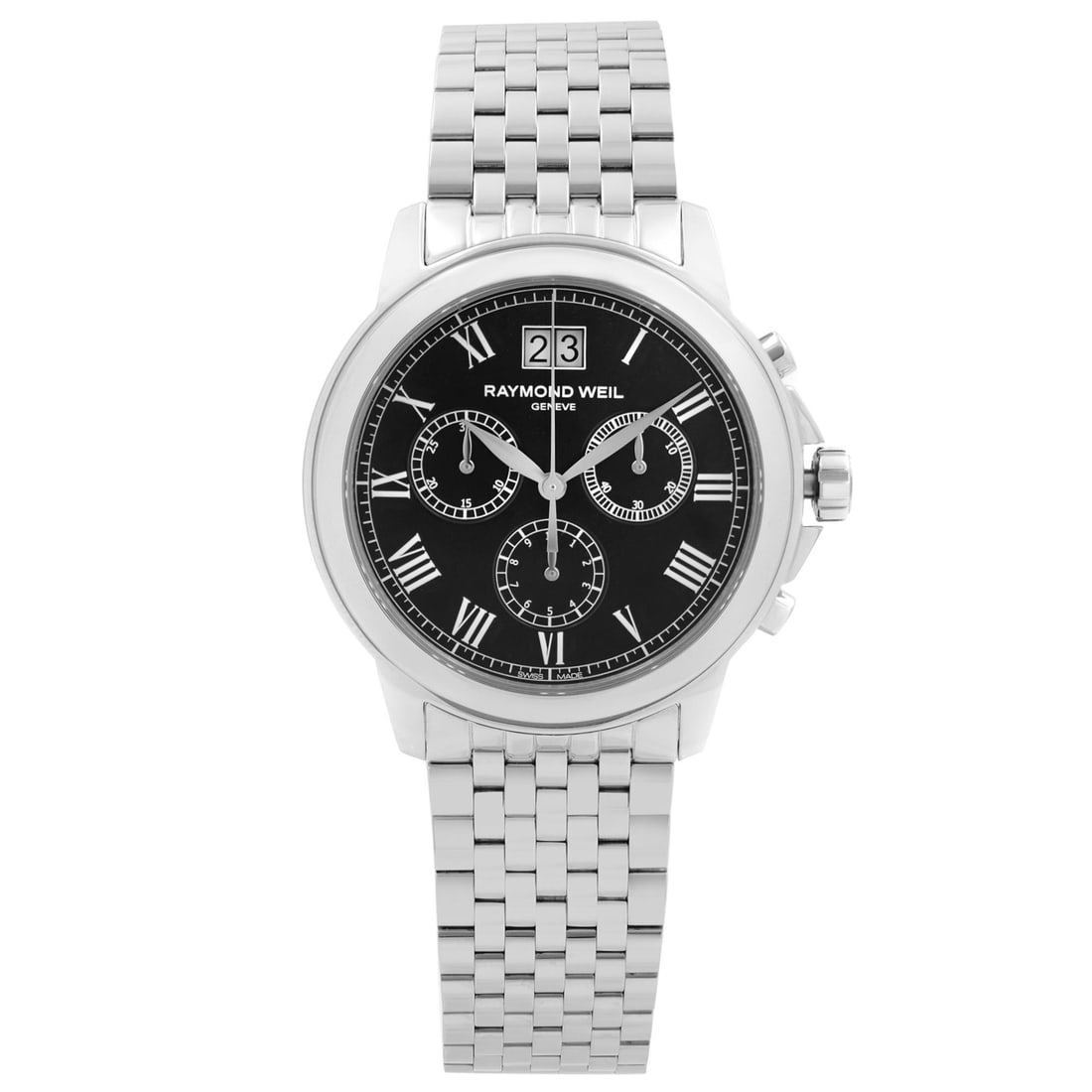 Raymond Weil Tradition 39mm Quartz Men's Watch Black Dial Steel Bracelet 4476-ST-00200: Raymond Weil Tradition 39mm Quartz Men's Watch Black Dial Steel Bracelet 4476-ST-00200 The Raymond Weil Tradition is a sophisticated wristwatch designed for formal occasions. This timepiece features a