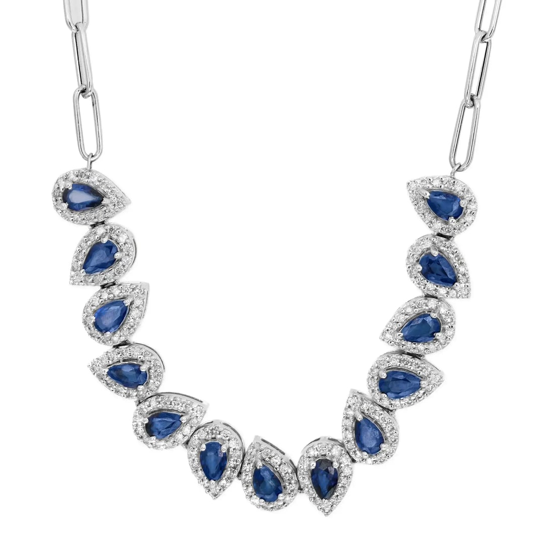 Rachel Koen Blue Sapphire Diamond Necklace 14K White Gold 4.05Ctw 17 Inch: Rachel Koen Blue Sapphire Diamond Necklace 14K White Gold 4.05Ctw 17 Inch Elevate your elegance with this stunning Blue Sapphire and Diamond Necklace, expertly crafted in 14K white gold. This statemen