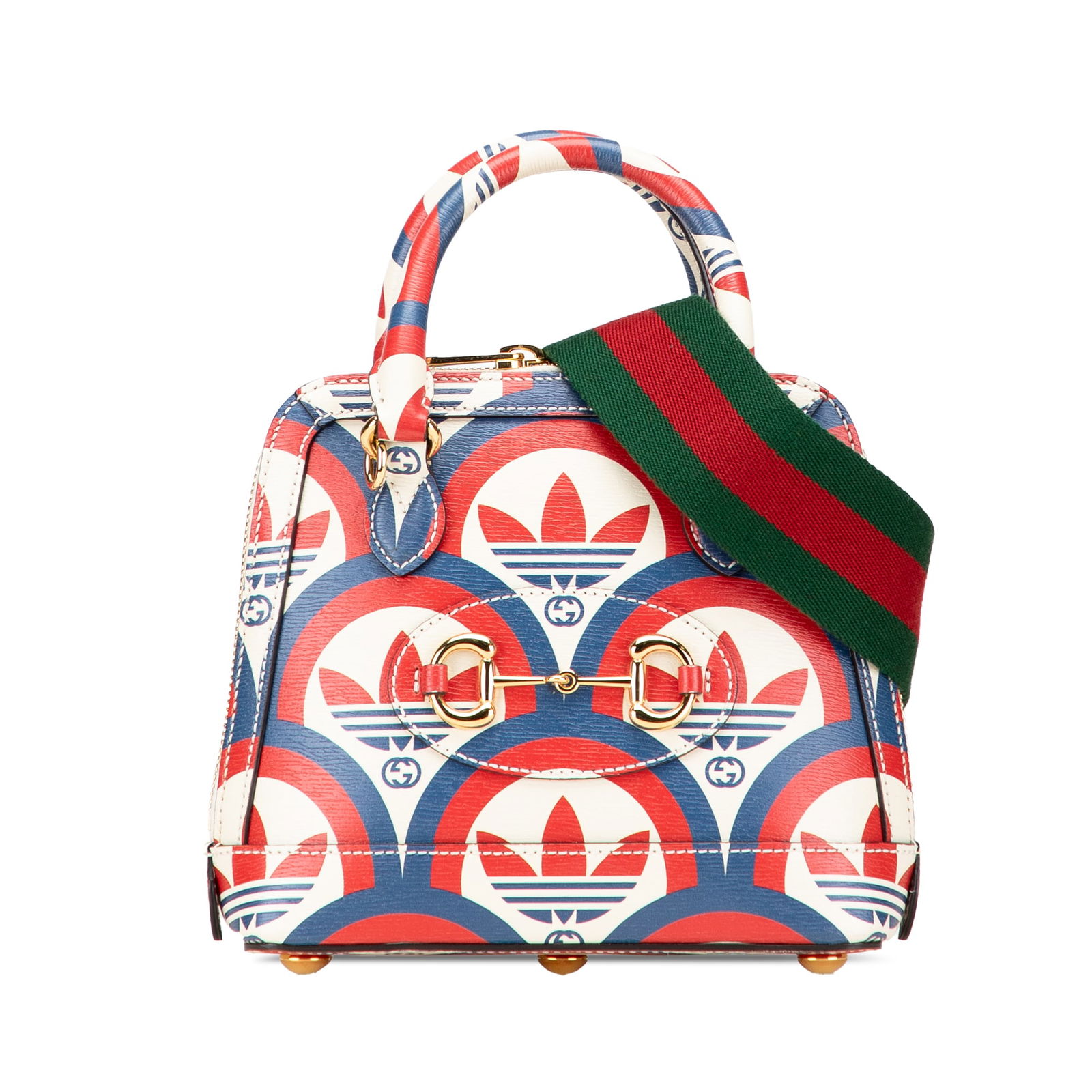 Gucci Adidas Mini Leather Horsebit 1955 Top Handle Bag Red: Gucci Adidas Mini Leather Horsebit 1955 Top Handle Bag Red The Gucci Adidas Mini Leather Horsebit 1955 Top Handle Bag is a chic accessory crafted from high-quality printed leather. This stylish satche