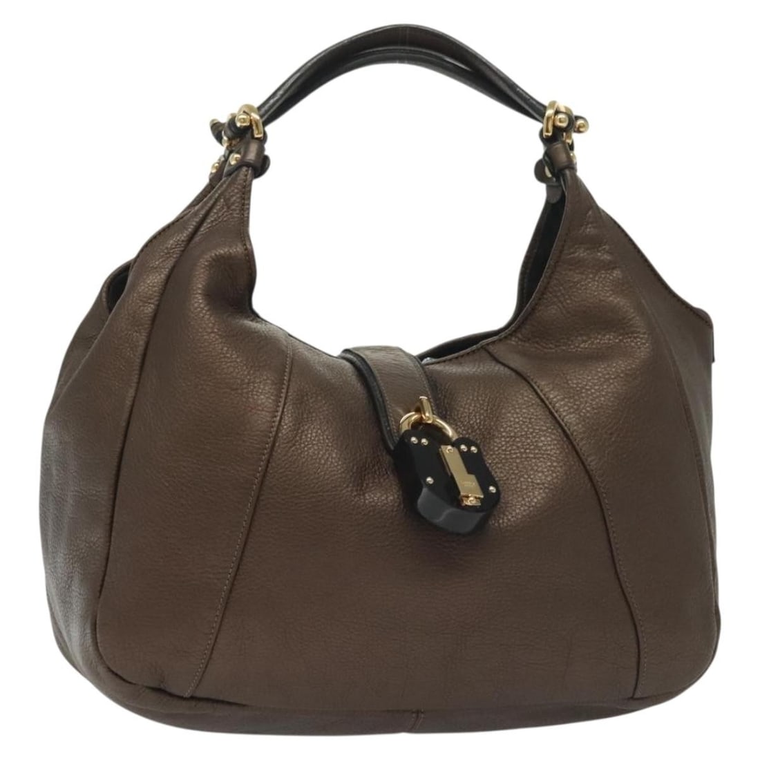 LOEWE Brown Gold Leather Hand Bag with Auth 135240: LOEWE Brown Gold Leather Hand Bag with Auth 135240 This authentic LOEWE hand bag is a stunning blend of brown leather and gold accents, making it a versatile accessory for any occasion. With dimension