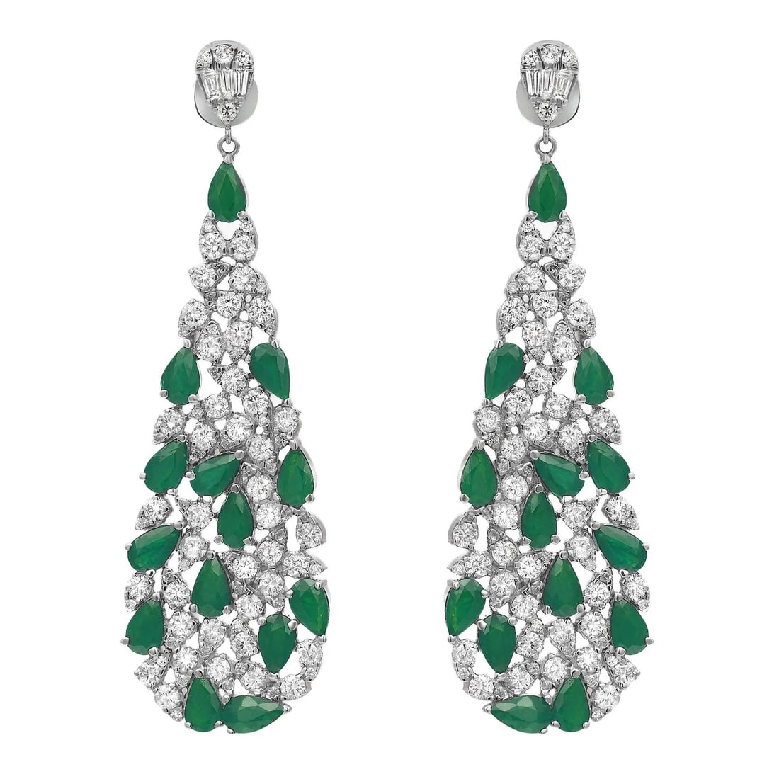 Rachel Koen 14K White Gold Emerald Diamond Long Drop Earrings 8.59 Cttw (1 of 4)