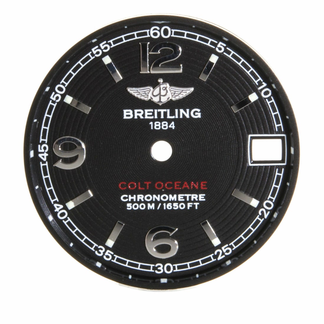 Breitling Colt Oceane Black Dial for 34mm Ladies Watch: Breitling Colt Oceane Black Dial for 34mm Ladies Watch This is a pre-owned Breitling Colt Oceane dial designed for a 34 mm ladies watch. It features a classic black color, perfectly compatible with th