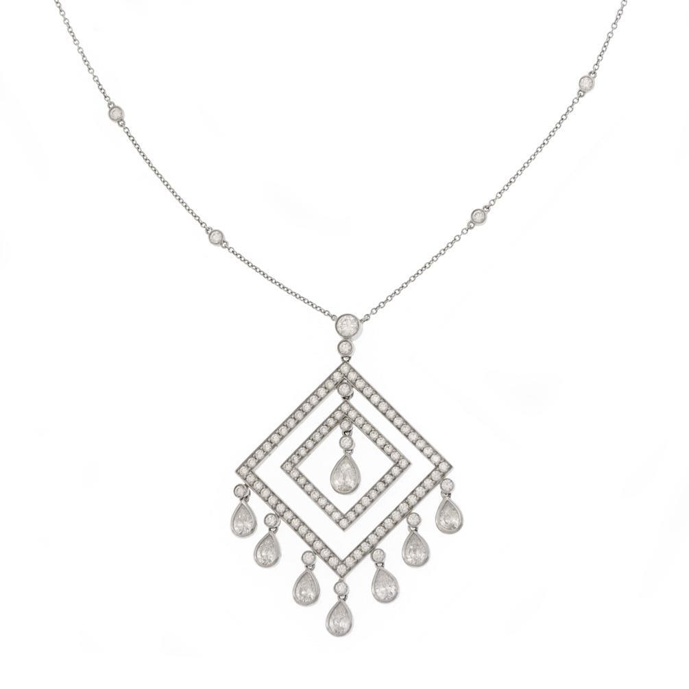 Tiffany & Co. Platinum 5ct Diamond Double Square Pendant Necklace: Tiffany & Co. Platinum 5ct Diamond Double Square Pendant Necklace Experience timeless elegance with this authentic Tiffany & Co. pendant and chain necklace. Crafted from premium platinum with a polish