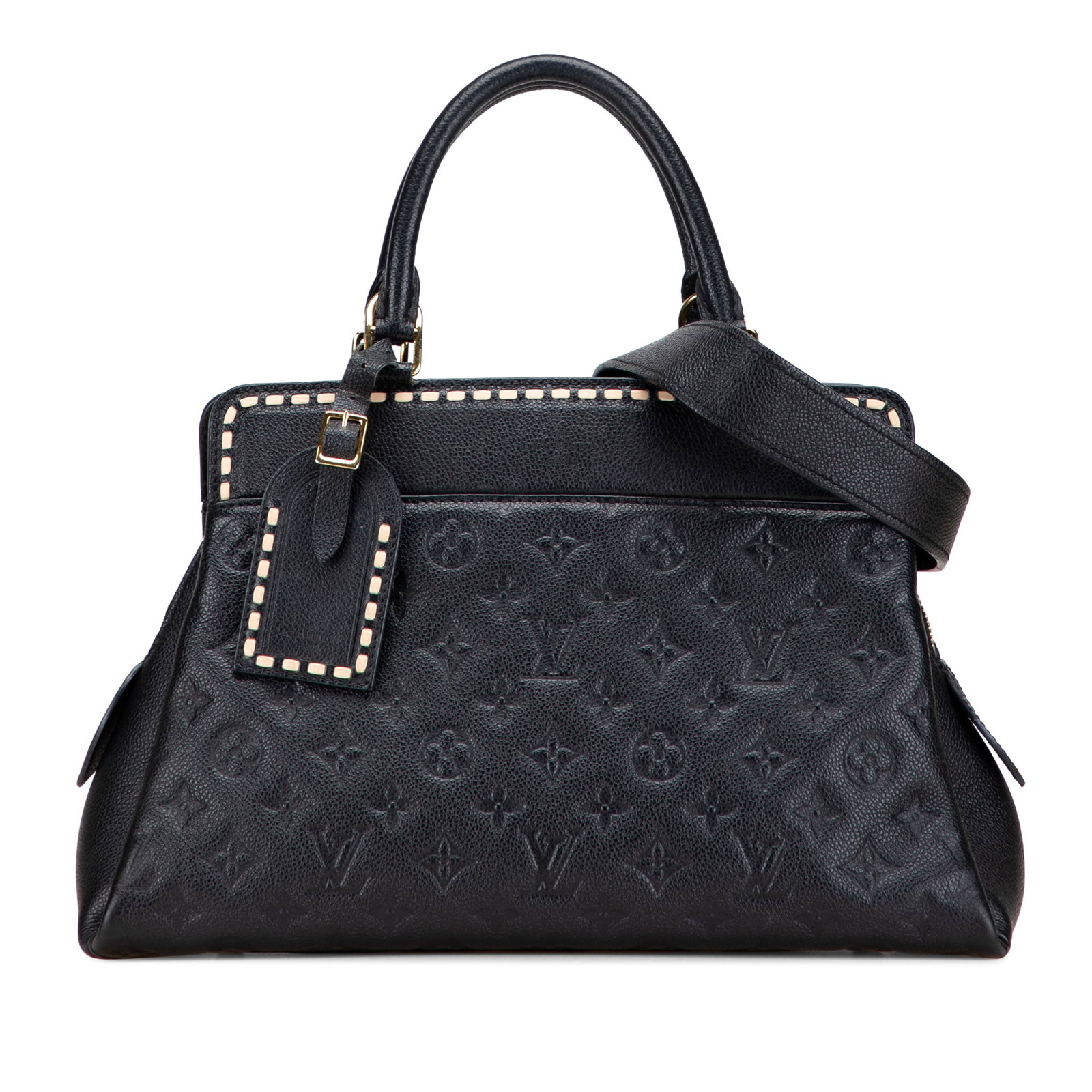 Louis Vuitton Monogram Empreinte Vosges MM Black Leather Bag: Louis Vuitton Monogram Empreinte Vosges MM Black Leather Bag Introducing the Louis Vuitton Monogram Empreinte Vosges MM, an elegant bag crafted from luxurious monogram empreinte leather in a sophistic