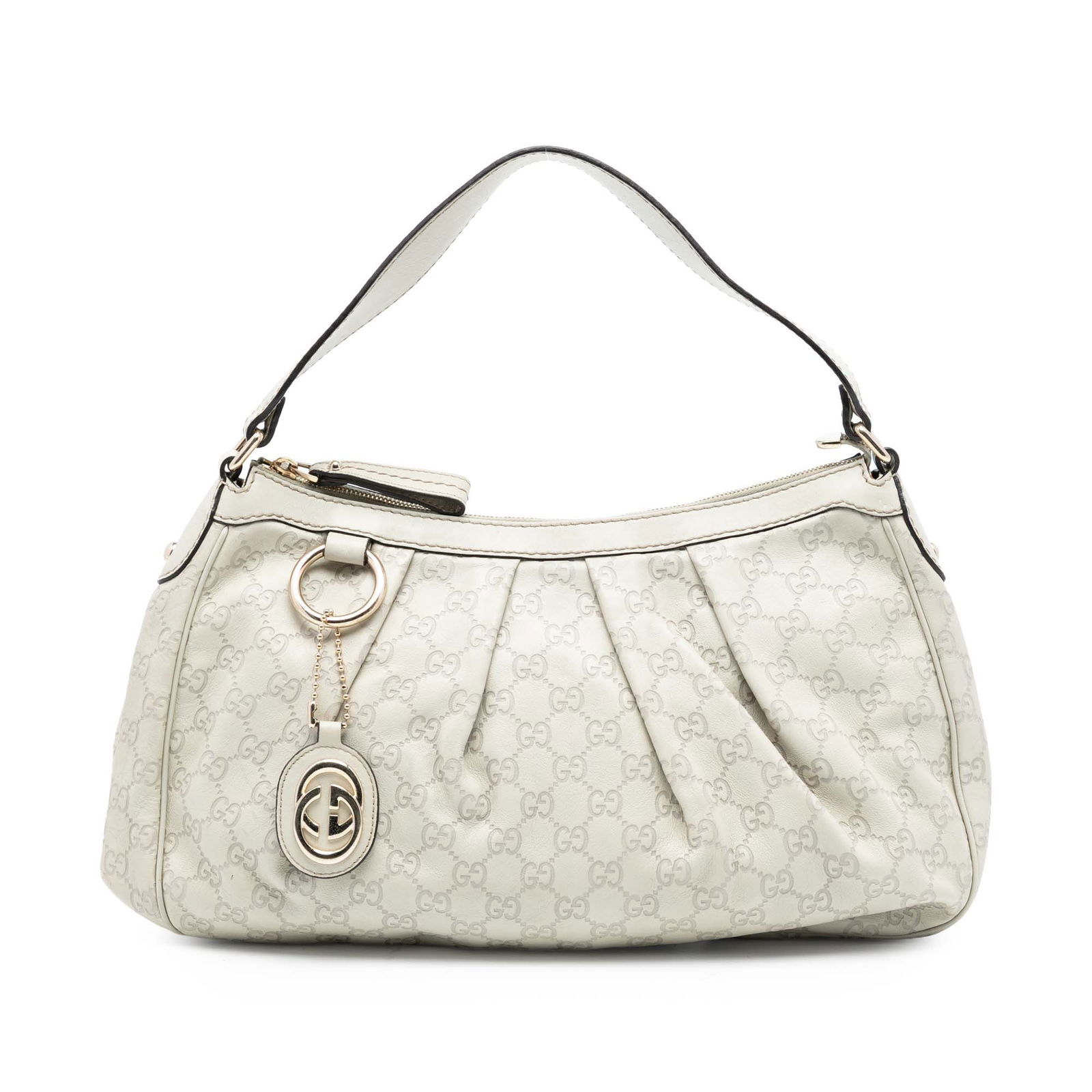Gucci Guccissima Sukey White Leather Shoulder Bag: Gucci Guccissima Sukey White Leather Shoulder Bag The Guccissima Sukey Shoulder Bag is a stylish accessory crafted from embossed leather, offering both elegance and functionality. This bag features a