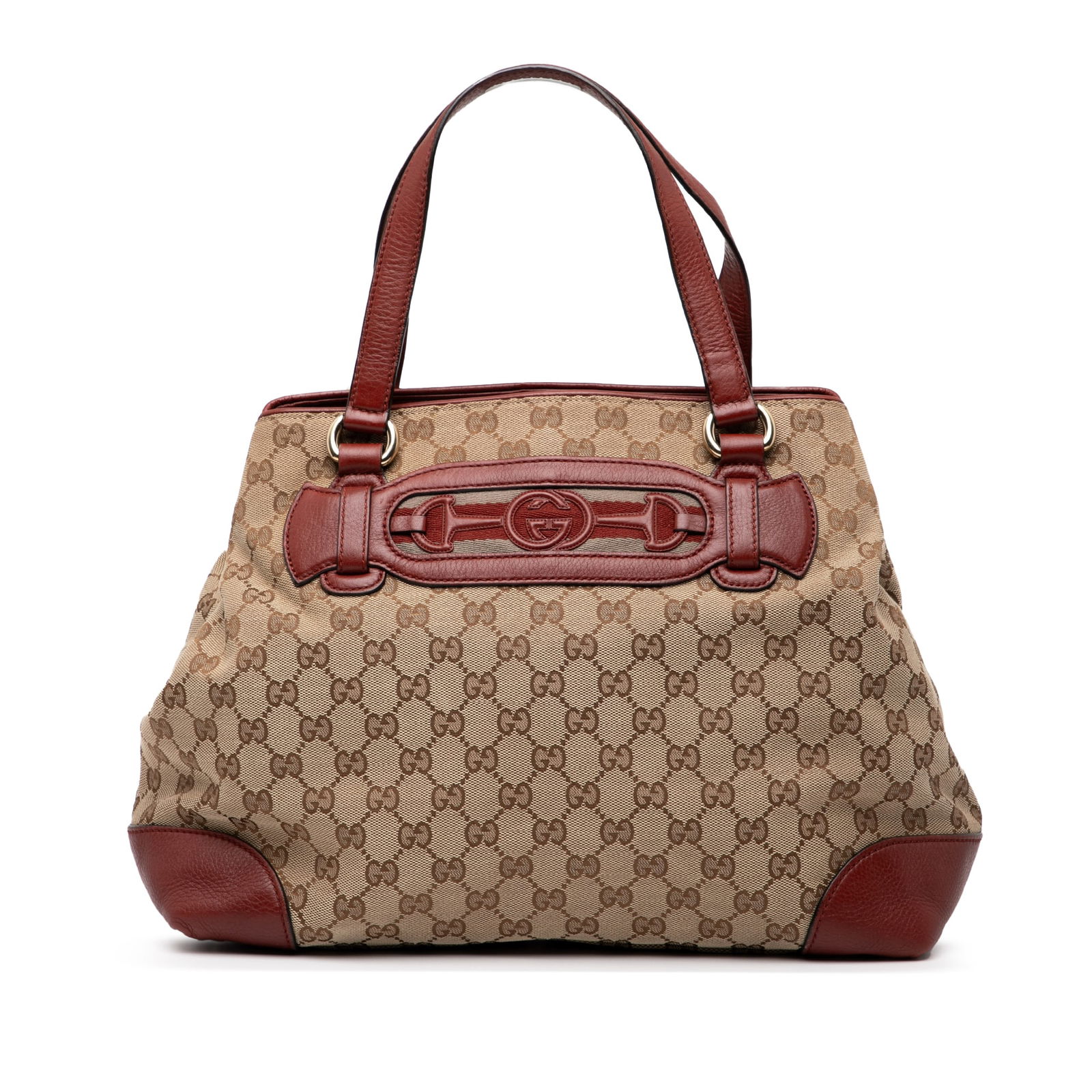 Gucci Medium GG Canvas Web Tote Bag with Leather Trim: Gucci Medium GG Canvas Web Tote Bag with Leather Trim This Gucci Medium GG Canvas Web Dressage Tote is a stylish and functional accessory, crafted from durable canvas with leather trim. The tote featu