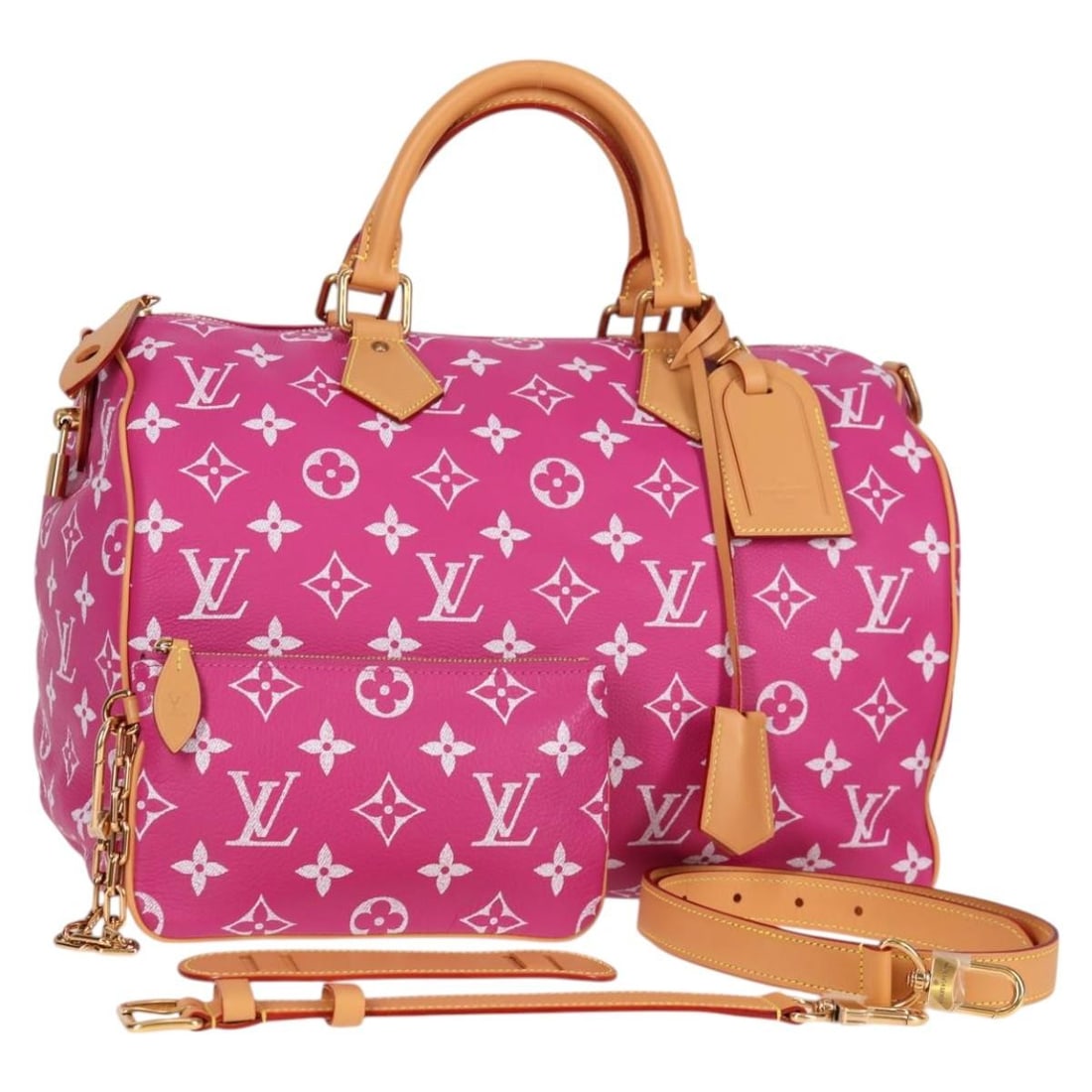 Louis Vuitton Monogram Speedy P9 Bandouliere 40 Handbag Pink M11563 Auth: Louis Vuitton Monogram Speedy P9 Bandouliere 40 Handbag Pink M11563 Auth This exquisite LOUIS VUITTON Monogram Speedy P9 Bandouliere 40 Bag in a beautiful pink and monogram canvas is a timeless fashio