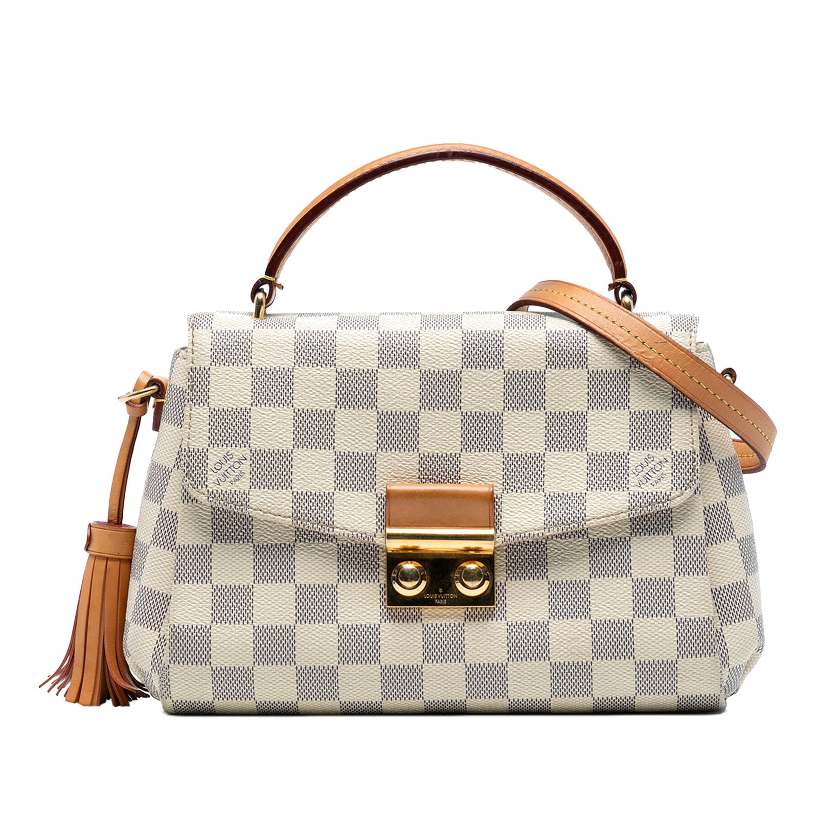 Louis Vuitton Damier Azur Croisette Bag with Vachetta Trim: Louis Vuitton Damier Azur Croisette Bag with Vachetta Trim The Louis Vuitton Damier Azur Croisette is a stylish handbag crafted from durable damier azur canvas and accented with luxurious vachetta lea