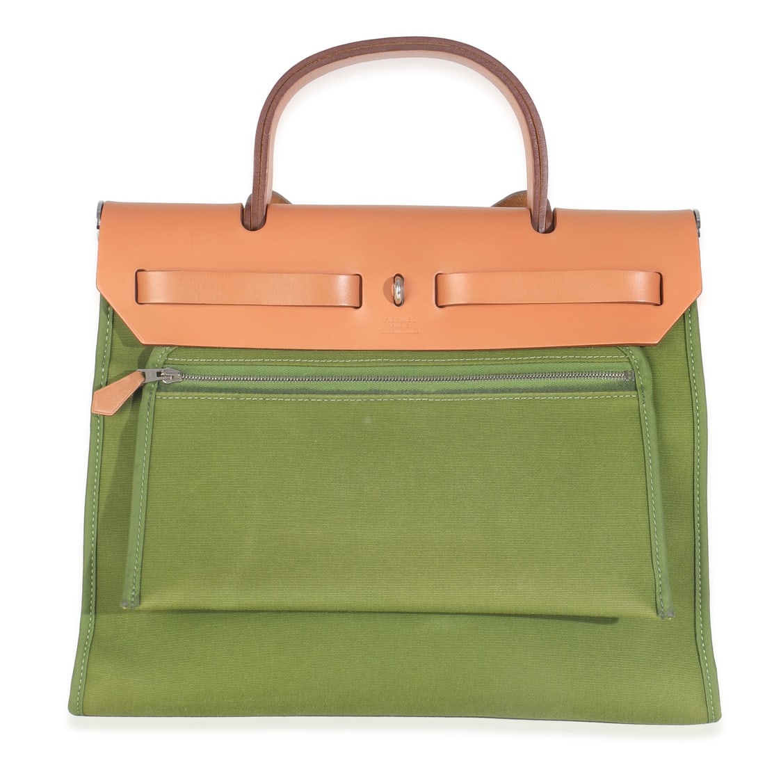 Hermes Herbag Zip 31 Apple Green Canvas Shoulder Bag PHW: Hermes Herbag Zip 31 Apple Green Canvas Shoulder Bag PHW This stylish Hermes Herbag Zip 31 is crafted from durable canvas in a vibrant Apple Green color. The bag features a unique loop closure and is